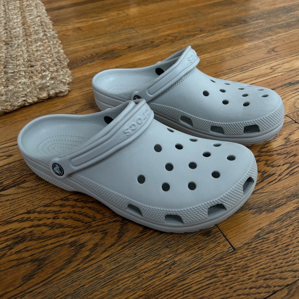 Men’s size 11 crocs. Light grey color. (Atmosphere)
